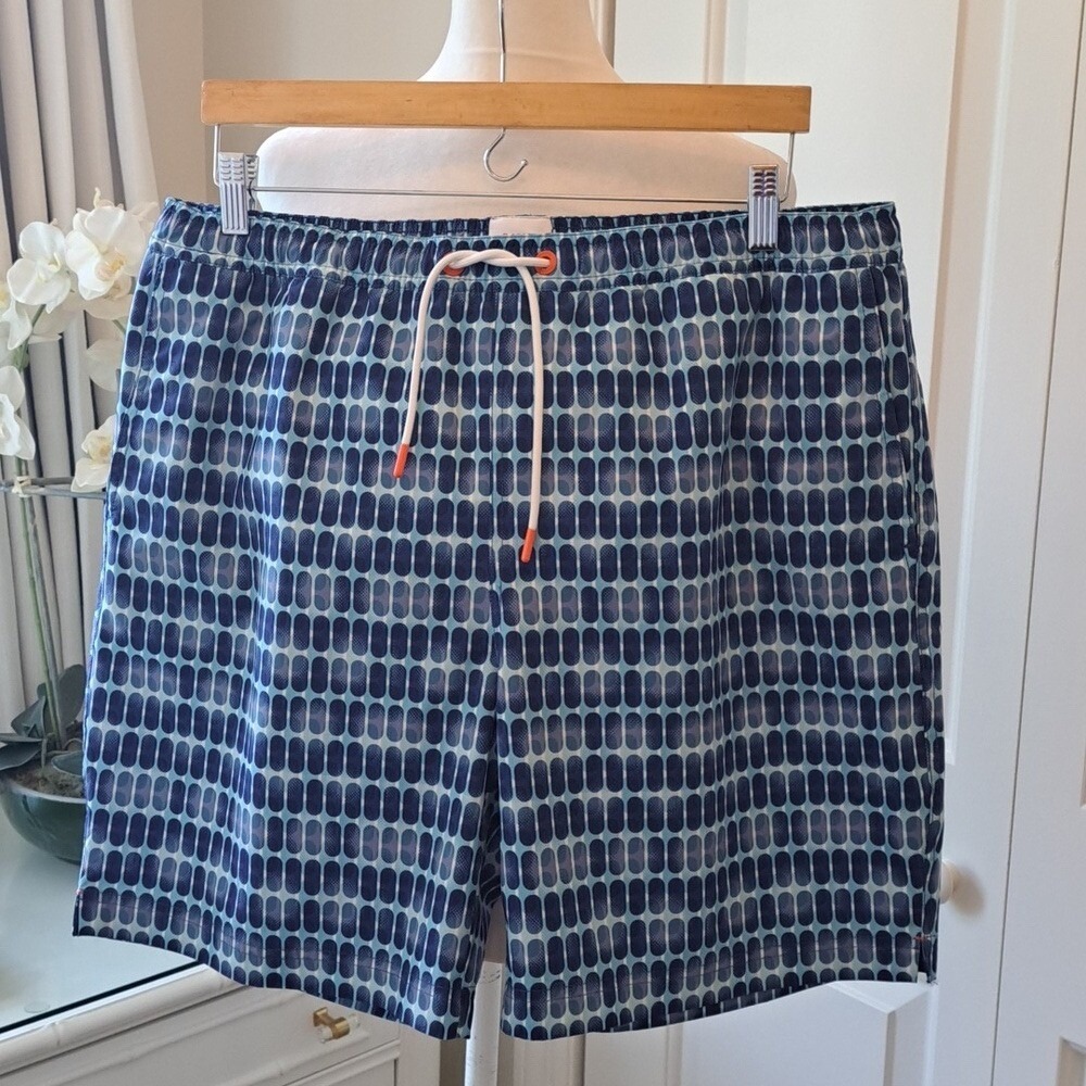 SWIMS Mens‎ Ona Blue/Navy/White Geo Print 7" Swim Trunks Lining Drawstring XL